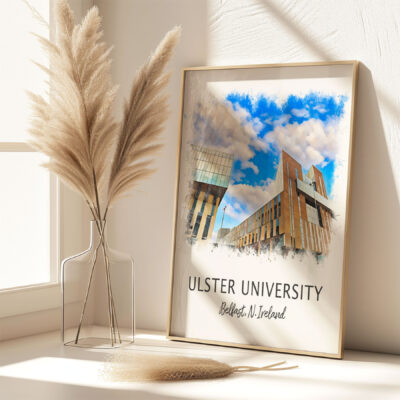 Framed Ulster University illustration with pampas grass