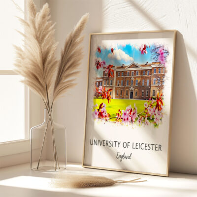 University of Leicester print with flowers and vase.