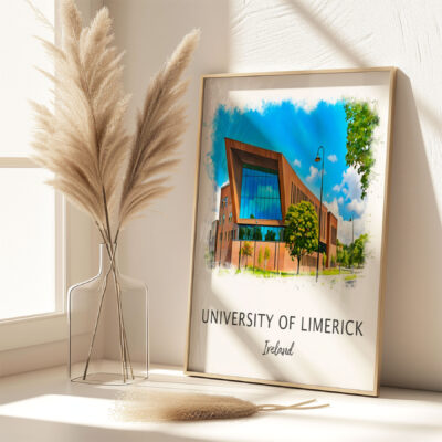 University of Limerick art with pampas grass decor.