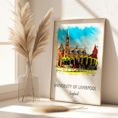 University of Liverpool artwork near window with pampas grass.