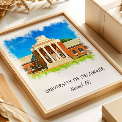 University of Delaware art print, framed, Newark, DE.
