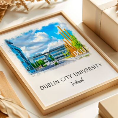Framed artwork of Dublin City University campus.