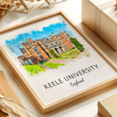 Keele University illustrated framed artwork.