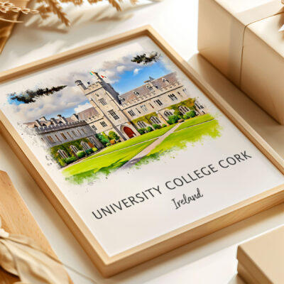 University College Cork illustration in wooden frame.