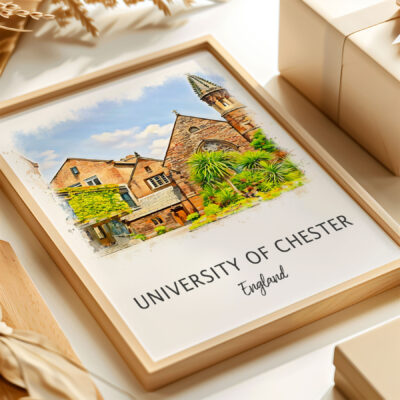 University of Chester artwork in wooden frame.