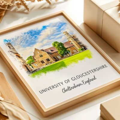 University of Gloucestershire watercolor art in frame