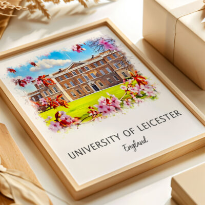 University of Leicester framed art with flowers.