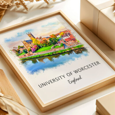 University of Worcester framed watercolor artwork