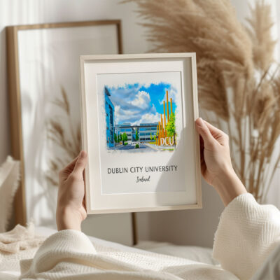 Framed artwork of Dublin City University campus.