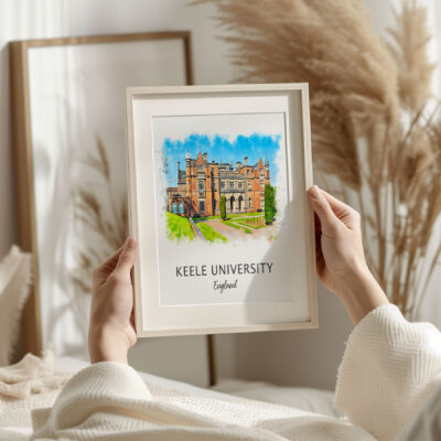Person holding Keele University framed art print.