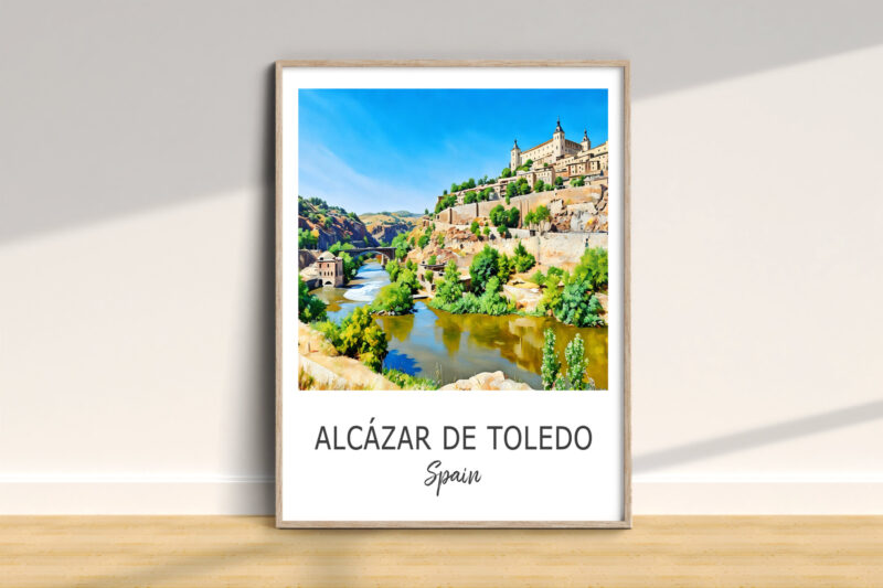 Framed painting of Alcázar de Toledo, Spain.