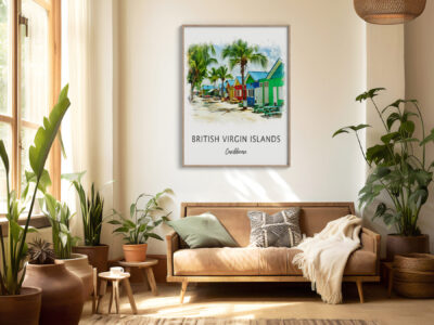 Cozy living room with plants and tropical artwork
