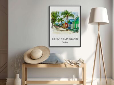 Room with British Virgin Islands poster and decor.