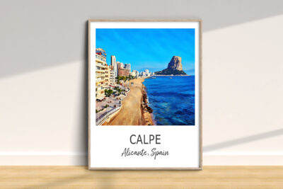 Calpe beach scenic poster, Alicante, Spain.