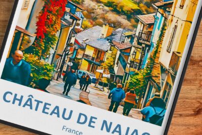 Colorful street scene in French village