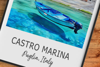 Blue boat in Castro Marina, Italy.