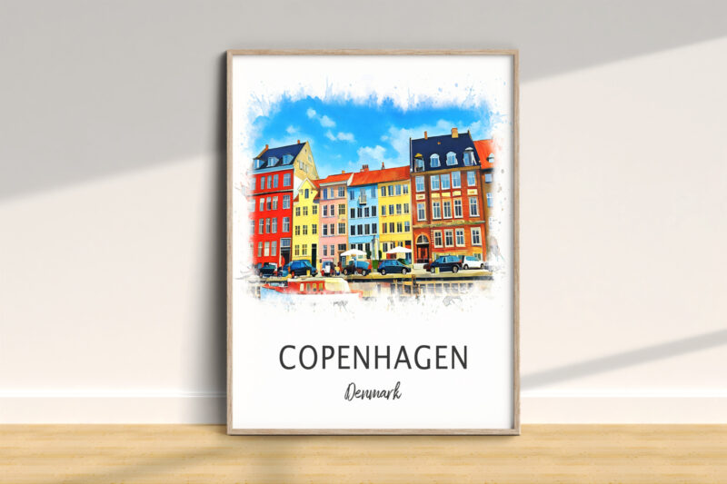 Colorful Copenhagen buildings art print