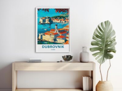 Dubrovnik Croatia travel poster in modern interior