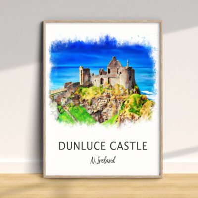 Dunluce Castle illustration, Northern Ireland coastline