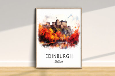 Edinburgh Castle autumn watercolor art print