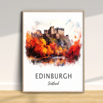 Edinburgh Castle autumn watercolor art print