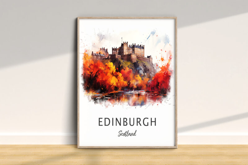 Edinburgh Castle autumn watercolor art print