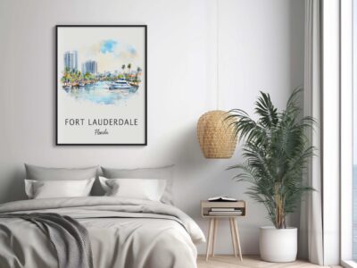 Bedroom with Fort Lauderdale wall art