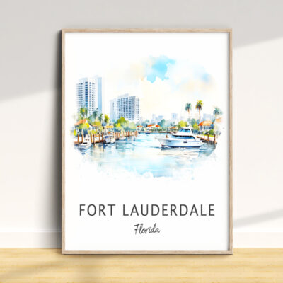 Fort Lauderdale watercolor skyline illustration