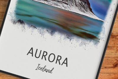 Aurora Borealis illustration in Iceland.