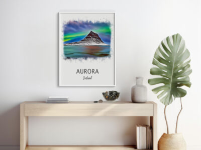 Decorative poster of Aurora Borealis in Iceland.