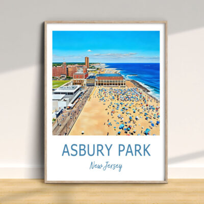 Asbury Park beach and boardwalk illustration.
