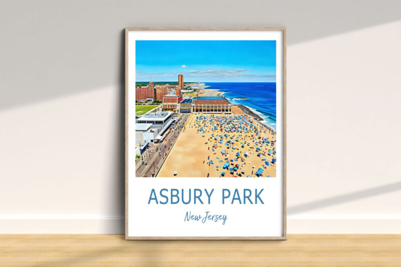 Asbury Park beach and boardwalk illustration.