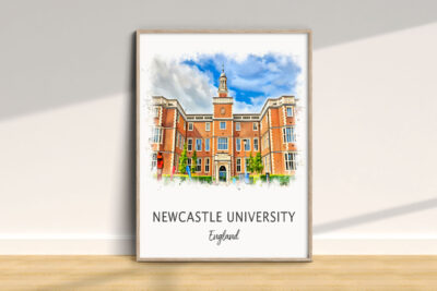 Newcastle University illustration in framed artwork.