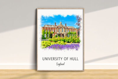 Framed painting of University of Hull, England.
