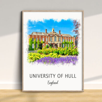 Framed painting of University of Hull, England.