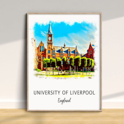 University of Liverpool watercolor art on wall