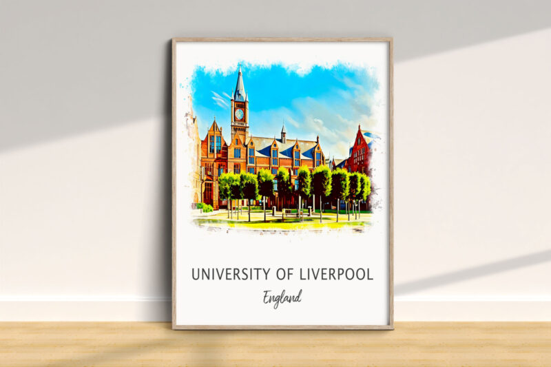 University of Liverpool watercolor art on wall