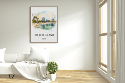Marco Island Florida poster in modern living room