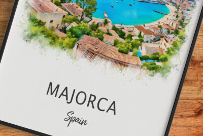 Majorca Spain scenic watercolor poster illustration