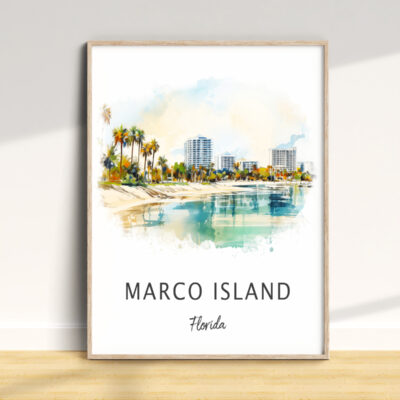 Marco Island beach watercolor art print