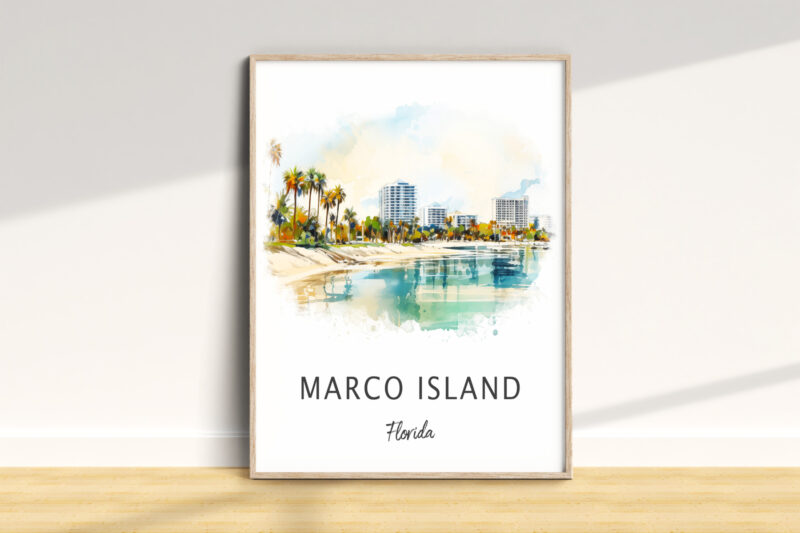 Marco Island beach watercolor art print