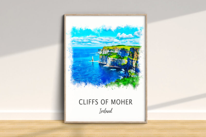 Framed painting of Cliffs of Moher, Ireland.