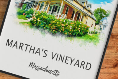 Martha's Vineyard, Massachusetts colorful house illustration