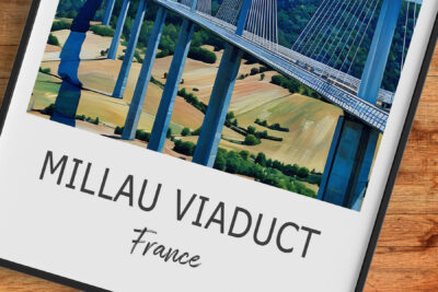 Aerial view of Millau Viaduct in France.