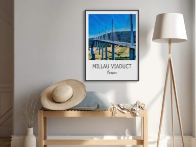 Millau Viaduct poster in modern cozy room.