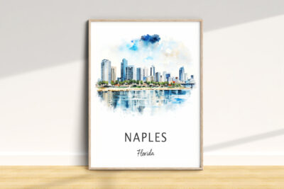 Naples Florida skyline watercolor art print