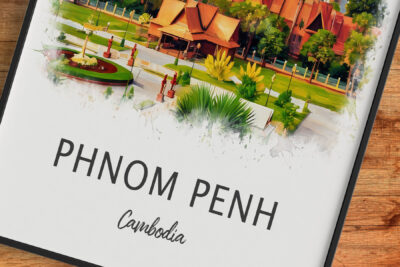 Phnom Penh Cambodia watercolor landscape illustration