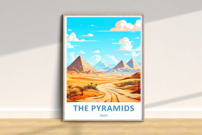 Colorful poster of Egypt pyramids landscape.