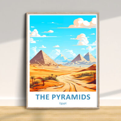 Colorful poster of Egypt pyramids landscape.