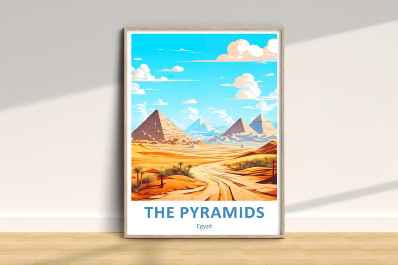 Colorful poster of Egypt pyramids landscape.